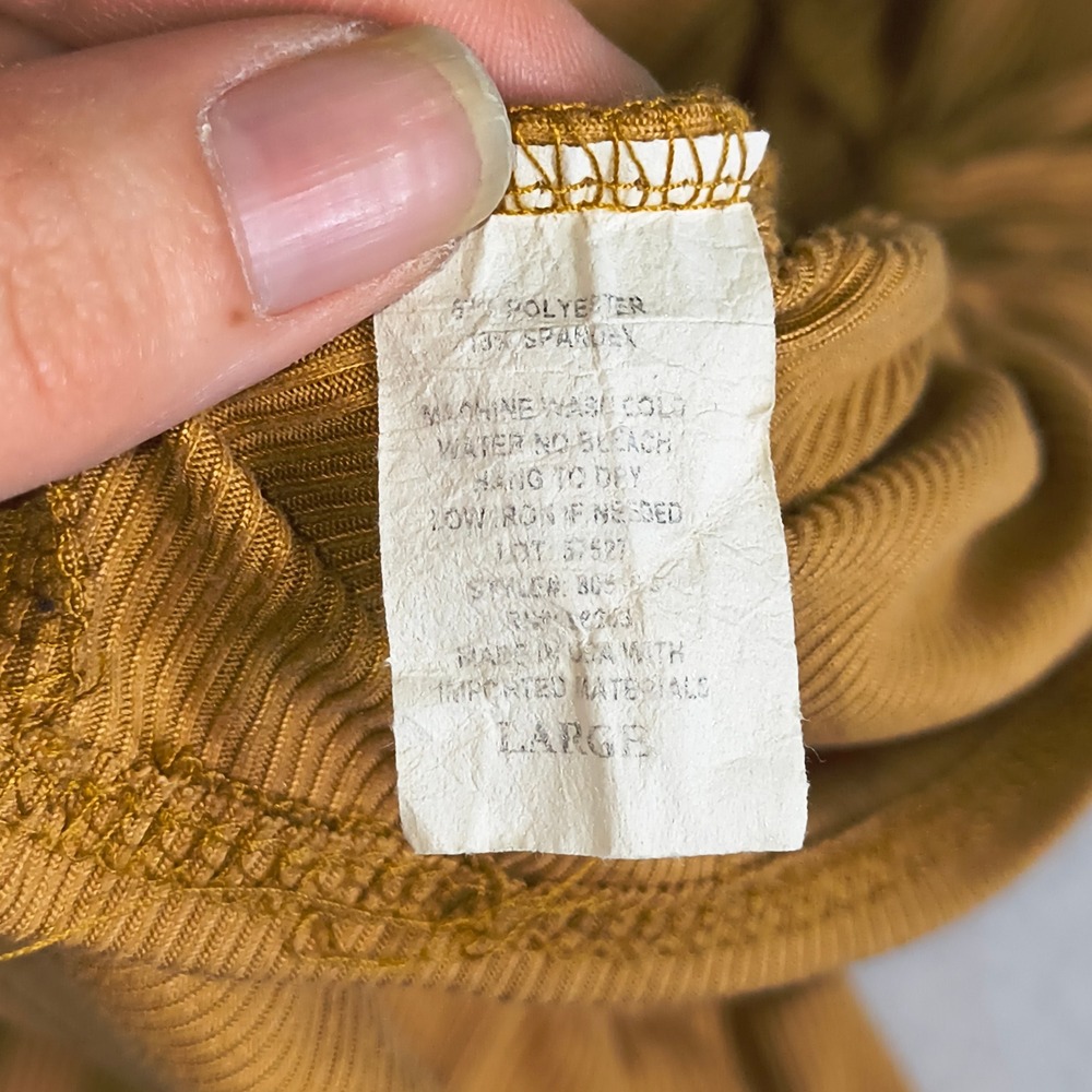 Olivia Rae Ribbed Peplum Top Womens Large Mustard Tiered Short Sleeve - Picture 4 of 7